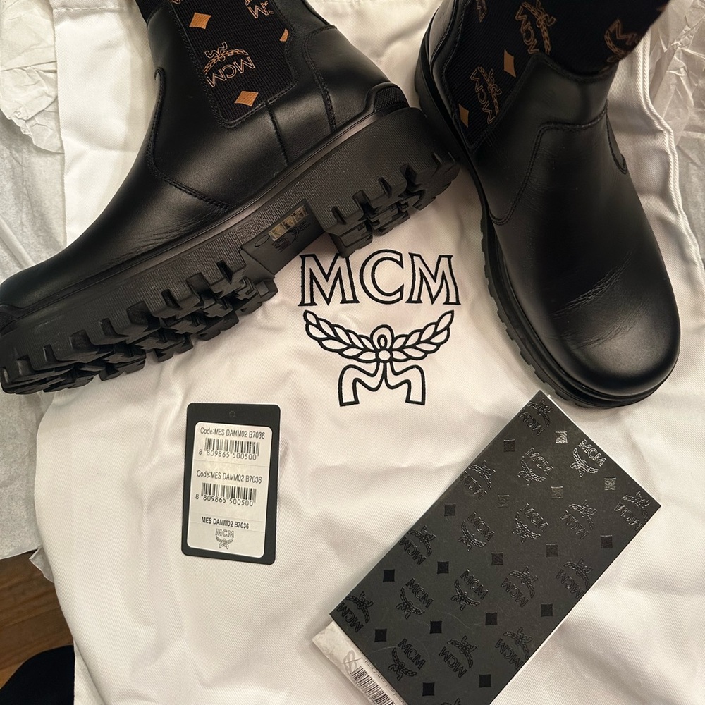 Black & Cognac Leather size 36 MCM Monogram Ankle Boots